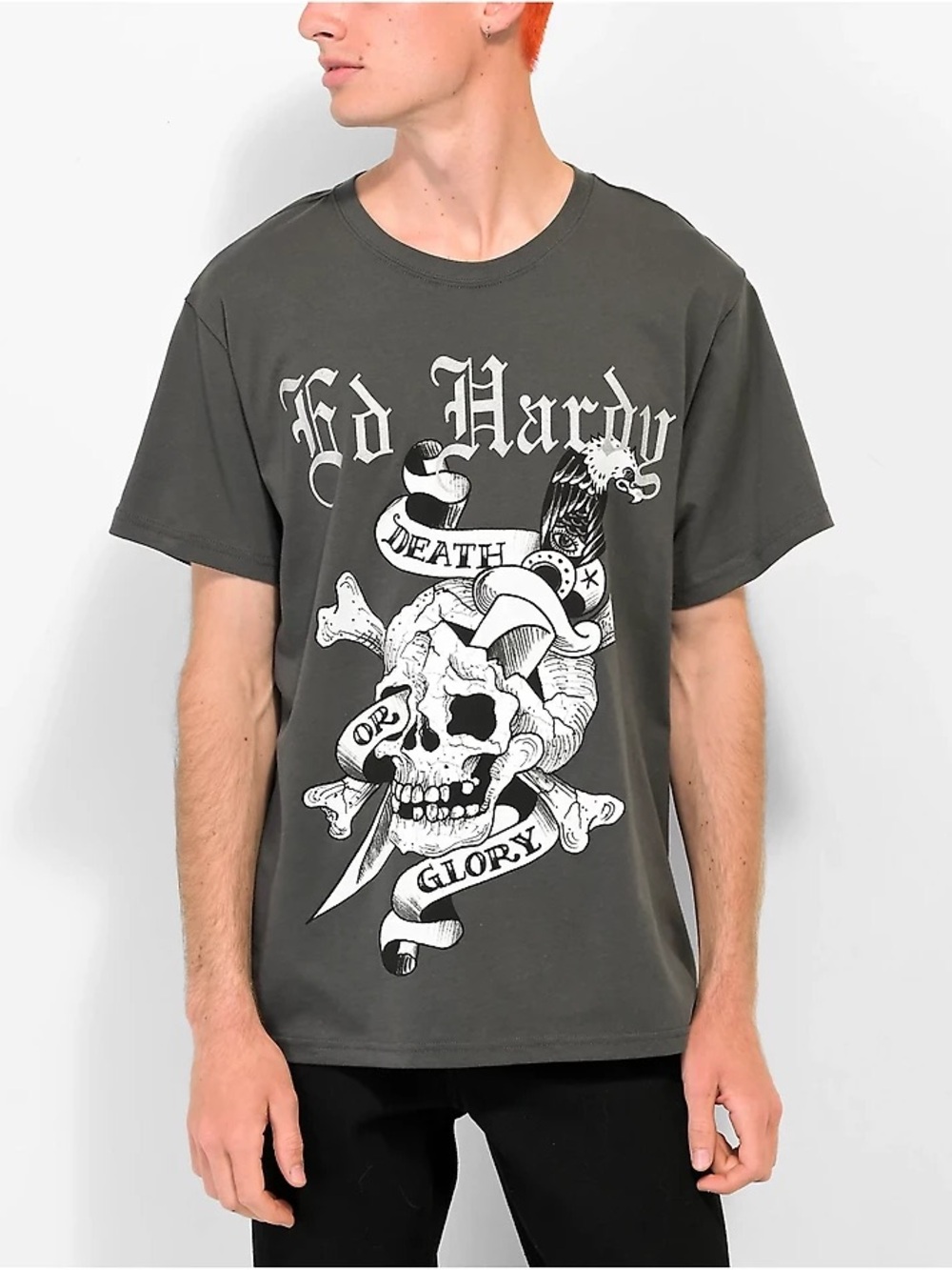 Ed Hardy Death Or Glory Skull Charcoal T-Shirt Size XL